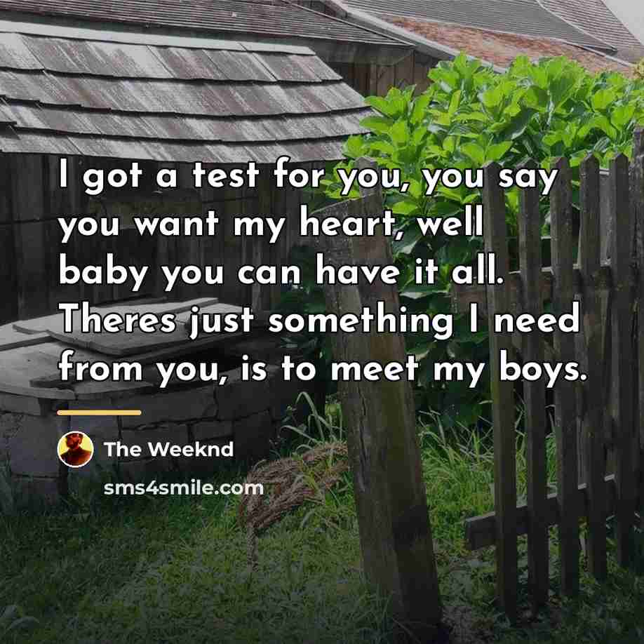 “I got a test for you, you say you want…” quote by The Weeknd