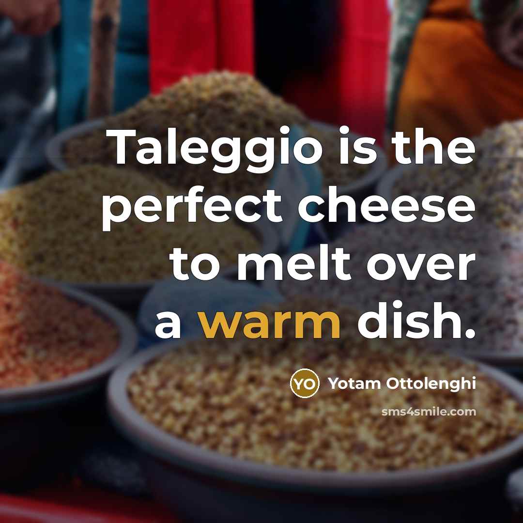 “Taleggio is the perfect cheese to melt over a warm…” quote by Yotam Ottolenghi