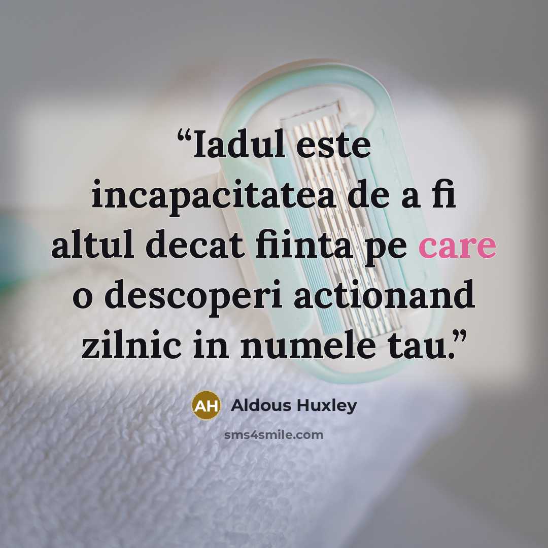 “Iadul este incapacitatea de a fi altul decat fiinta pe care o descoperi actionand zilnic in numele tau.” quote by Aldous Huxley