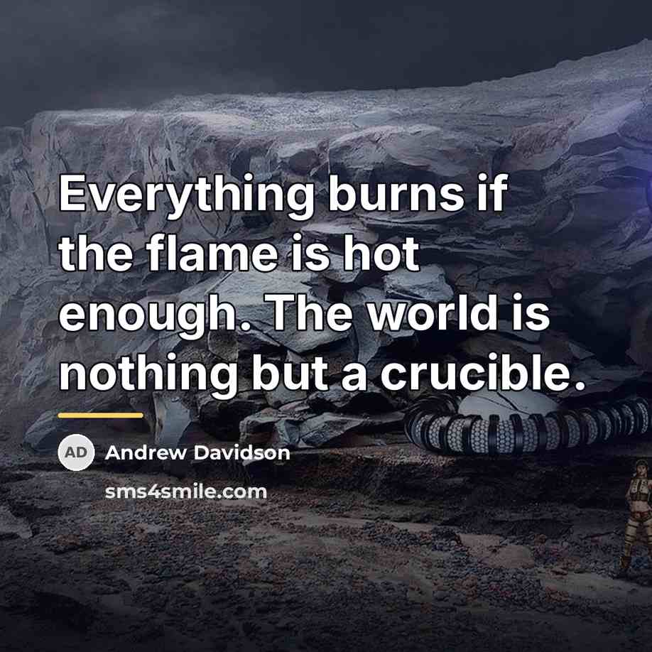“Everything burns if the flame is hot enough. The world…” quote by Andrew Davidson