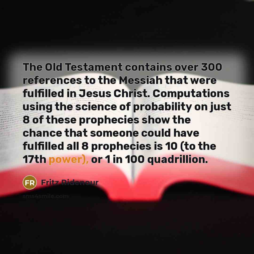“The Old Testament contains over 300 references to the Messiah…” quote by Fritz Ridenour