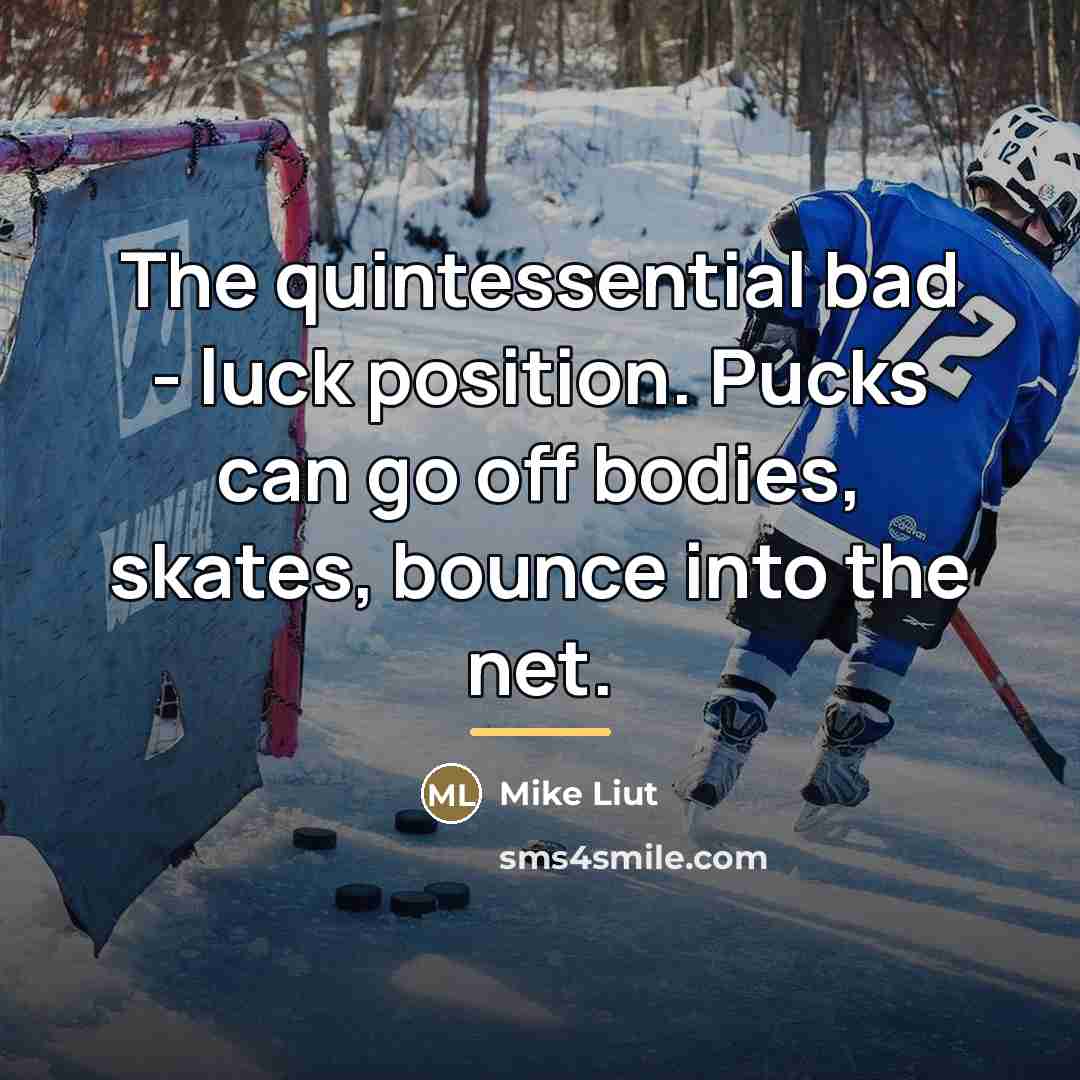 “The quintessential bad - luck position. Pucks can go off…” quote by Mike Liut