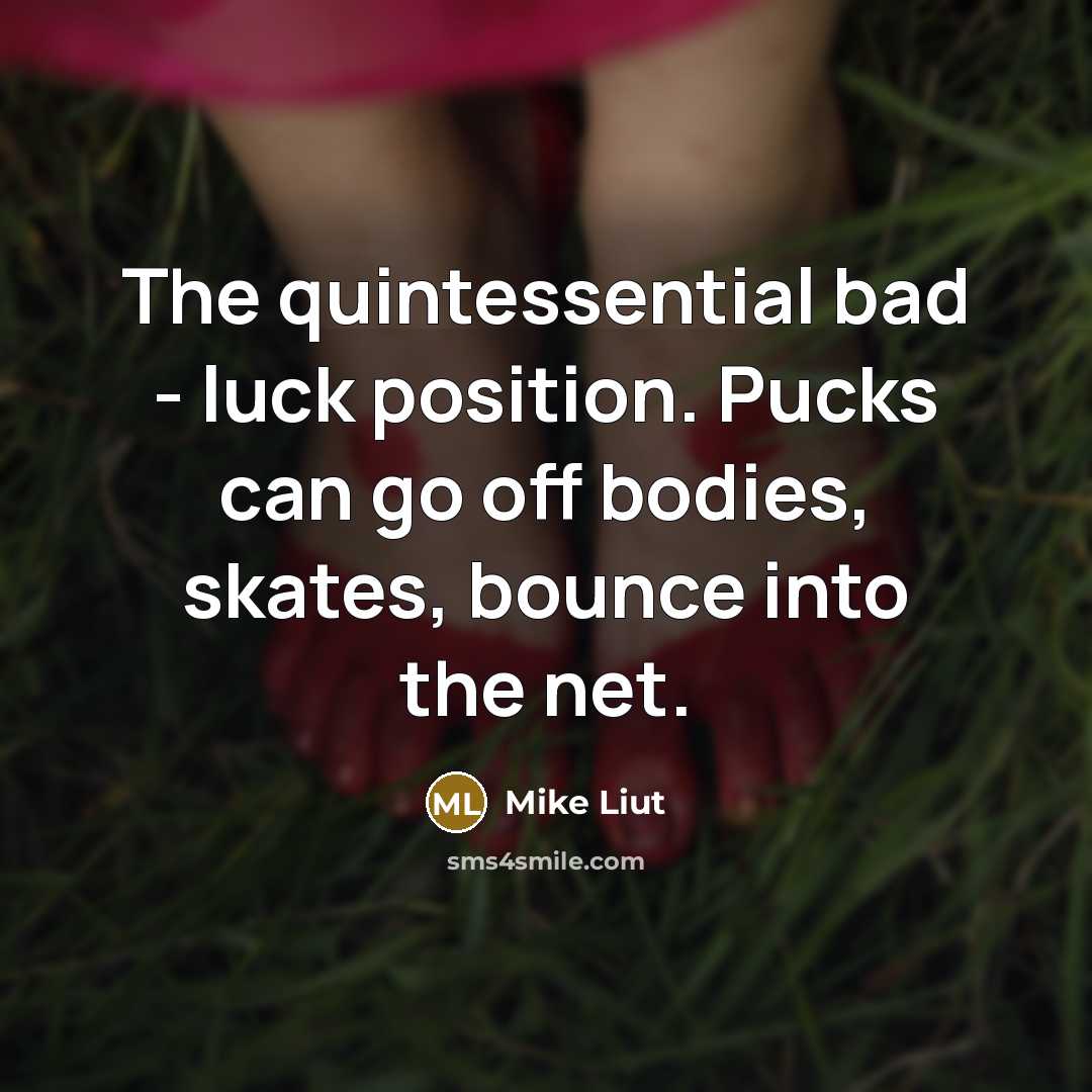 “The quintessential bad - luck position. Pucks can go off bodies, skates, bounce into the net.” quote by Mike Liut