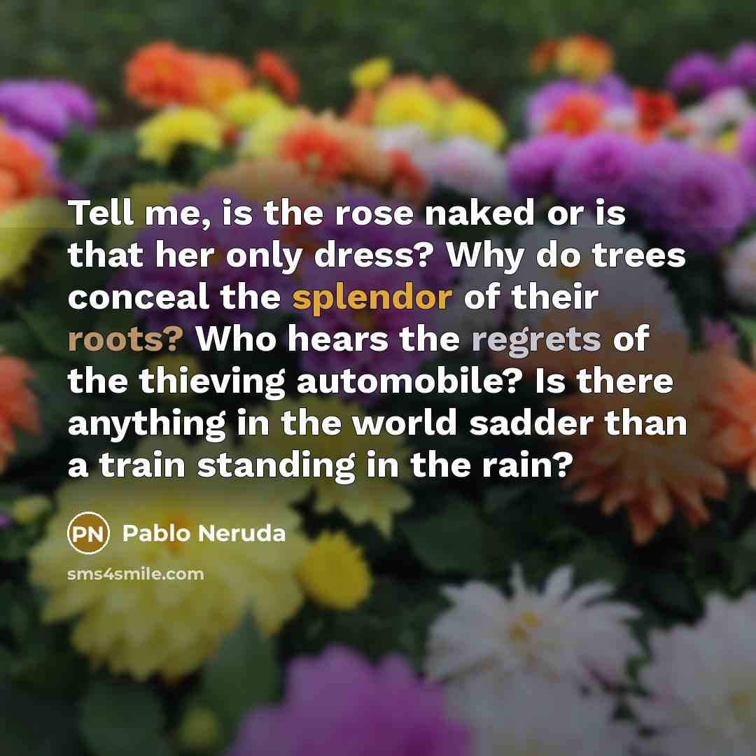 “Tell me, is the rose naked or is that her…” quote by Pablo Neruda