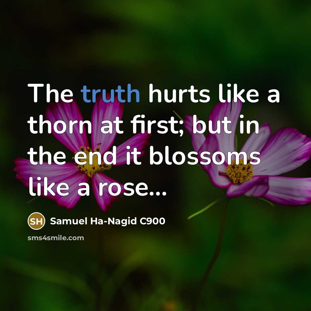 “The truth hurts like a thorn at first; but in the end it blossoms like a rose…” quote by Samuel Ha-Nagid C900