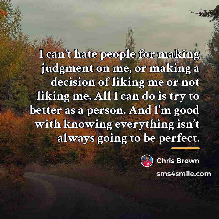 “I can’t hate people for making judgment on me, or…” quote by Chris Brown