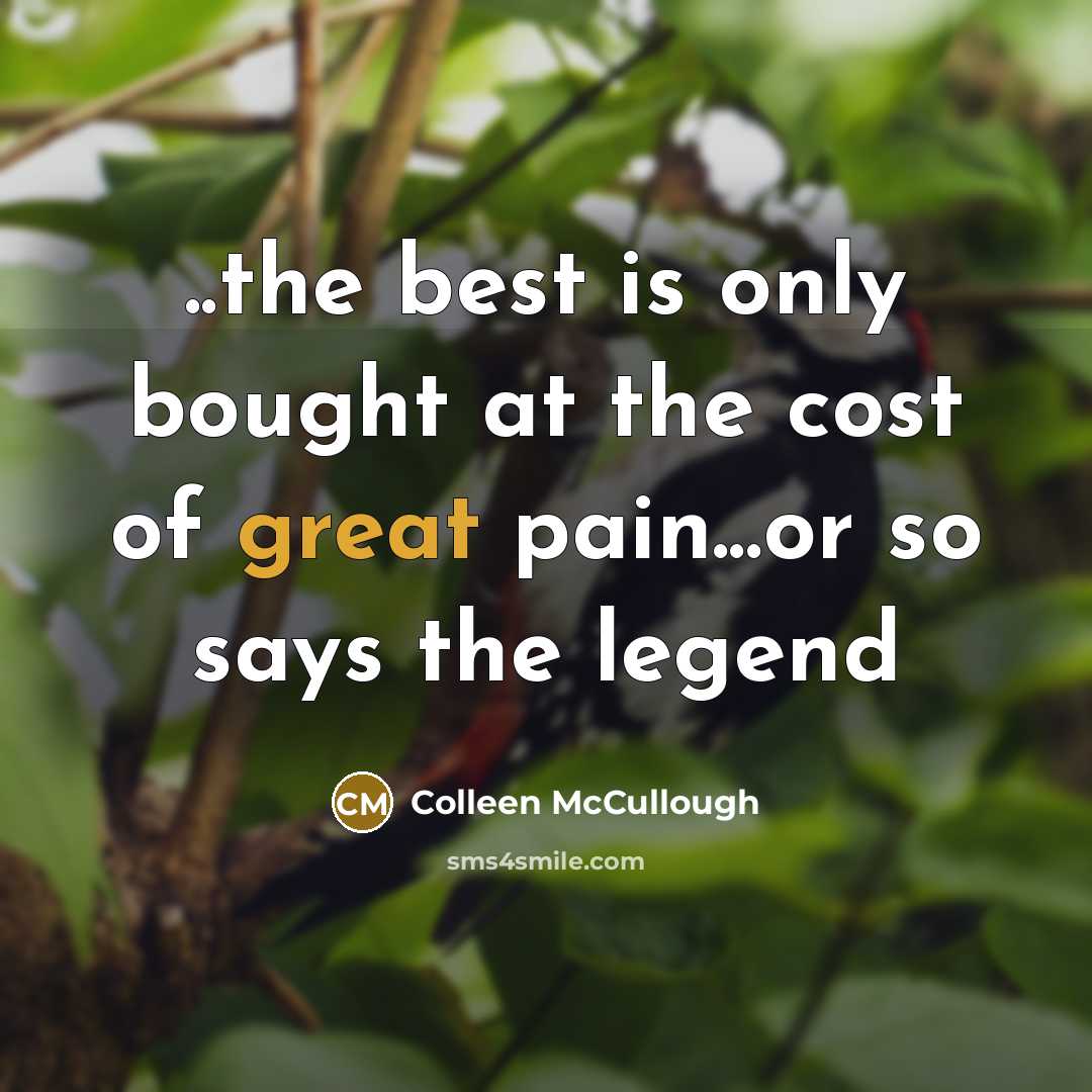 “..the best is only bought at the cost of great…” quote by Colleen McCullough