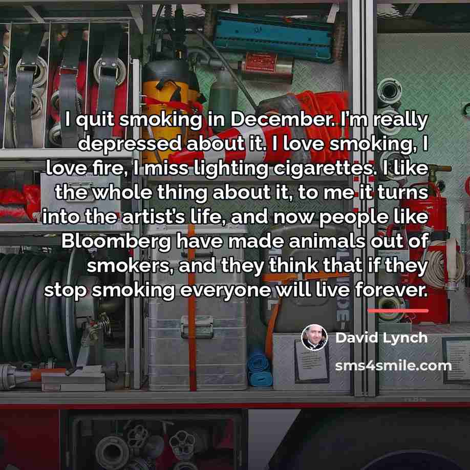 “I quit smoking in December. I’m really depressed about it.…” quote by David Lynch