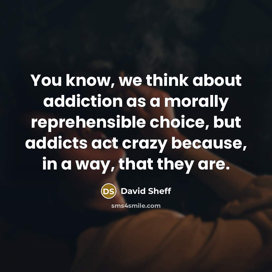 “You know, we think about addiction as a morally reprehensible…” quote by David Sheff