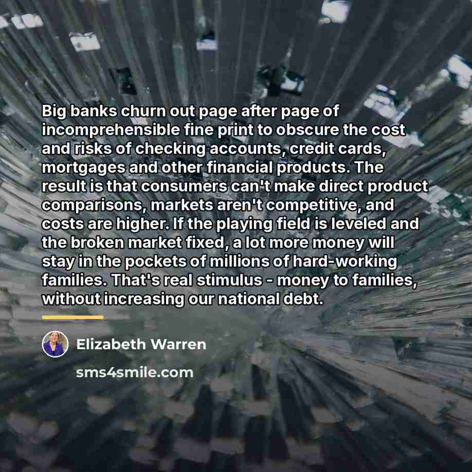 “Big banks churn out page after page of incomprehensible fine…” quote by Elizabeth Warren