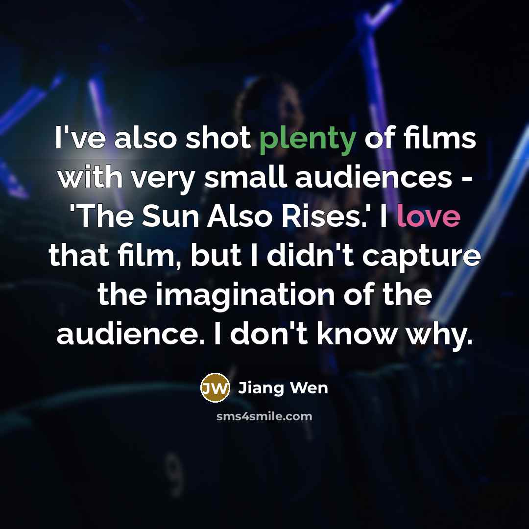 “I've also shot plenty of films with very small audiences - 'The Sun Also Rises.' I love that film, but I didn't capture the imagination of the audience. I don't know why.” quote by Jiang Wen