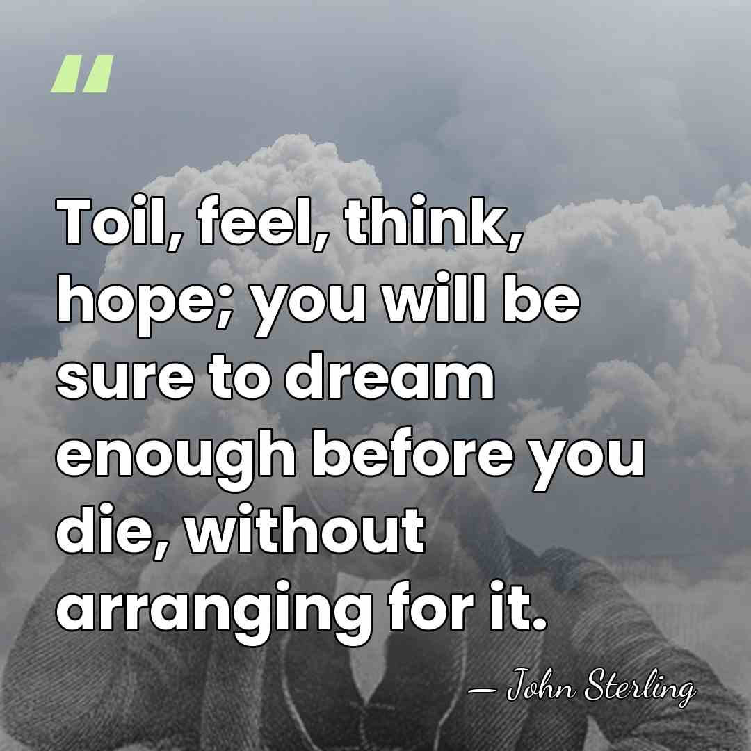 Toil, feel, think, hope; you will be sure to dream enough before&hellip; - John Sterling