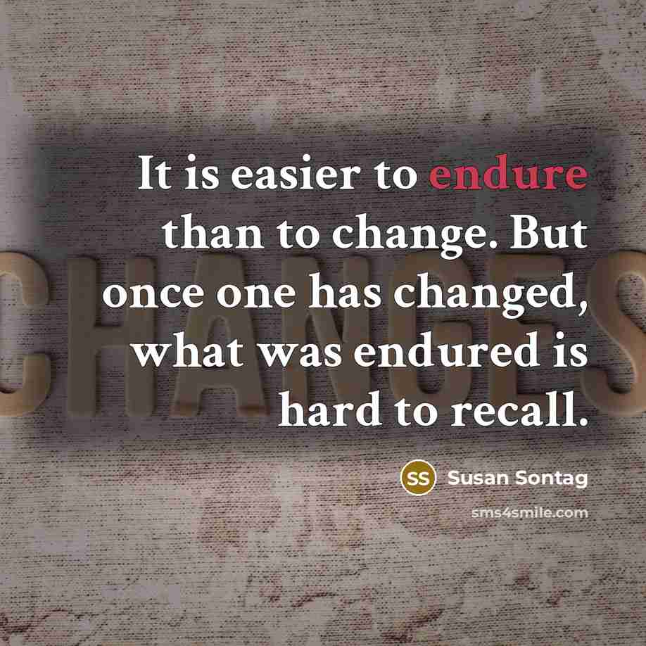 “It is easier to endure than to change. But once…” quote by Susan Sontag