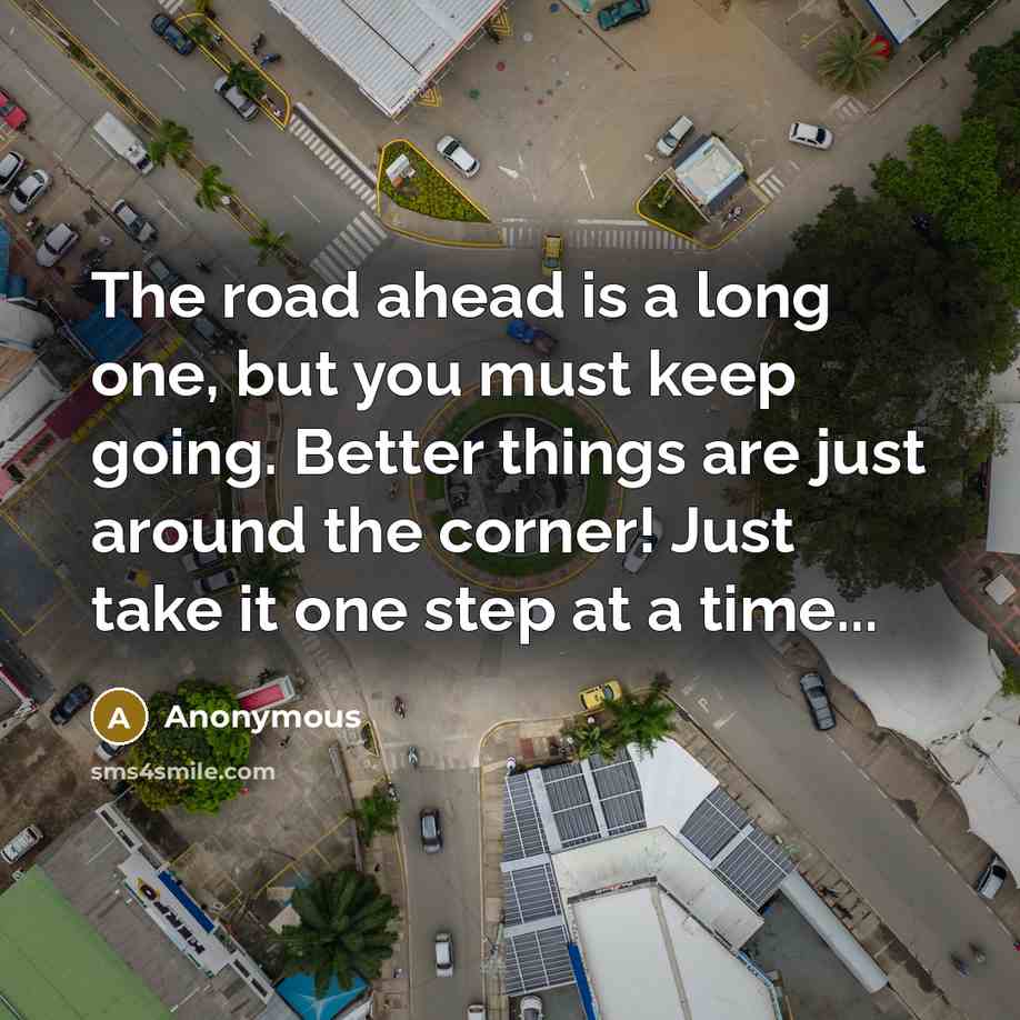 “The road ahead is a long one, but you must…” quote by Anonymous