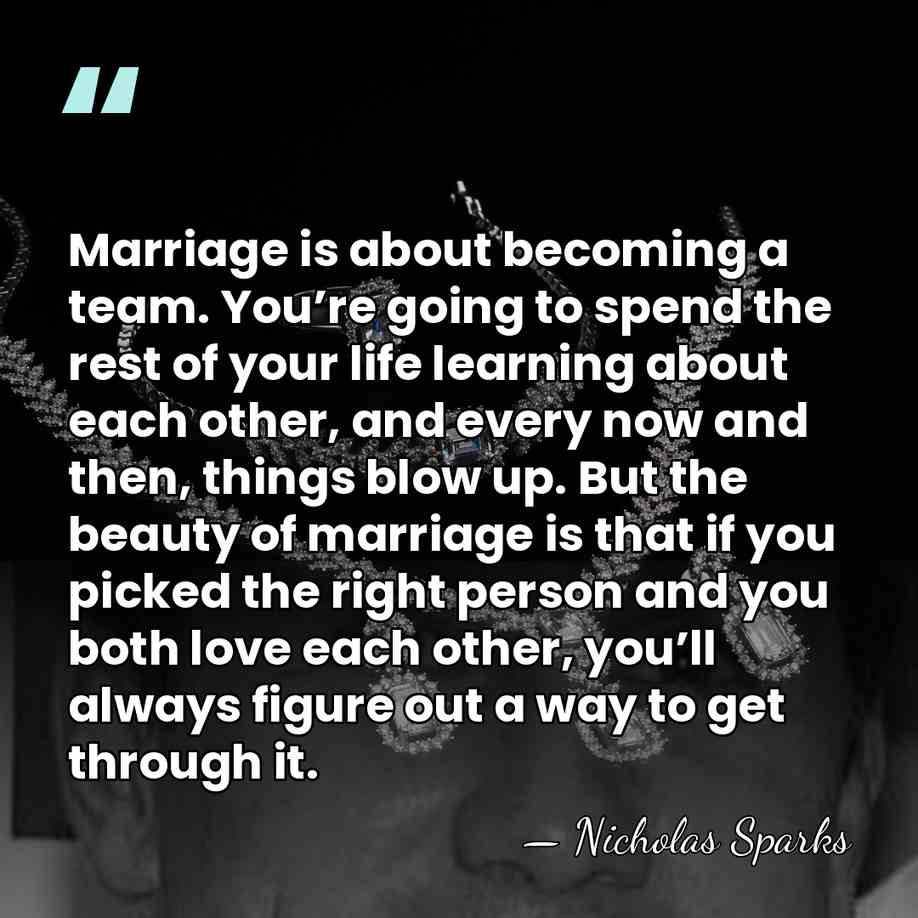 Marriage is about becoming a team. You’re going to spend the rest&hellip; - Nicholas Sparks