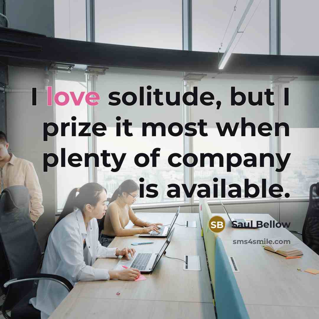 “I love solitude, but I prize it most when plenty…” quote by Saul Bellow