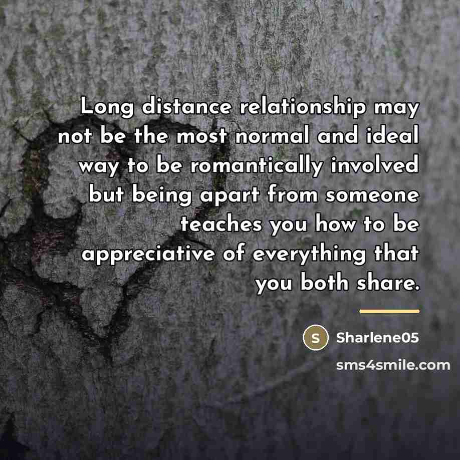 “Long distance relationship may not be the most normal and…” quote by Sharlene05