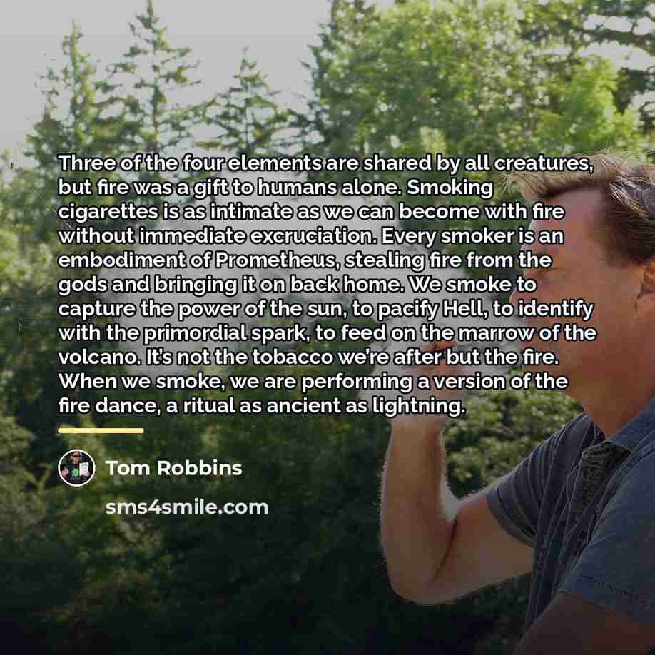 “Three of the four elements are shared by all creatures,…” quote by Tom Robbins
