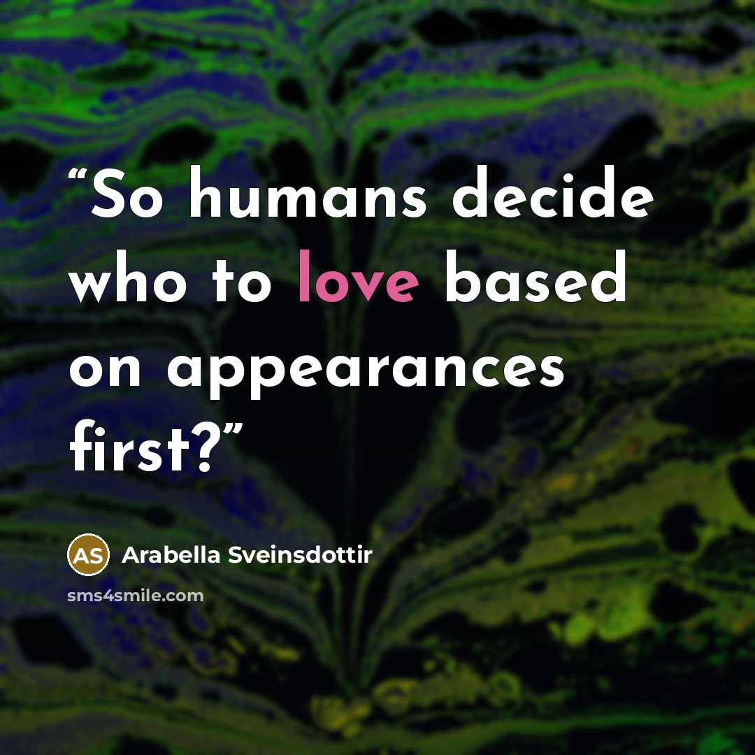 “So humans decide who to love based on appearances first?” quote by Arabella Sveinsdottir