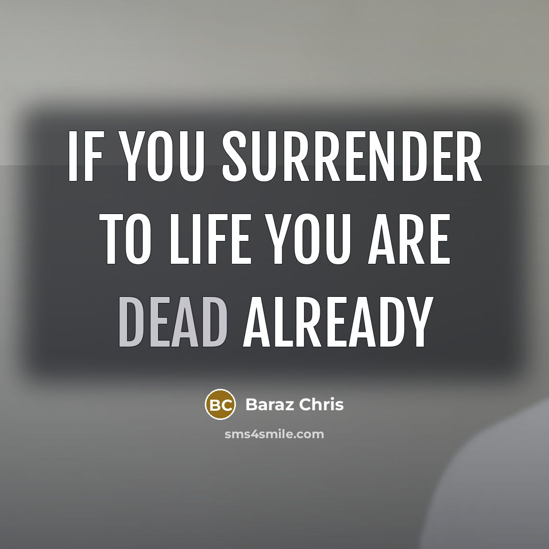 “If you surrender to life you are dead already” quote by Baraz Chris