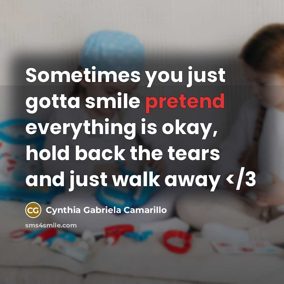 “Sometimes you just gotta smile pretend everything is okay, hold…” quote by Cynthia Gabriela Camarillo