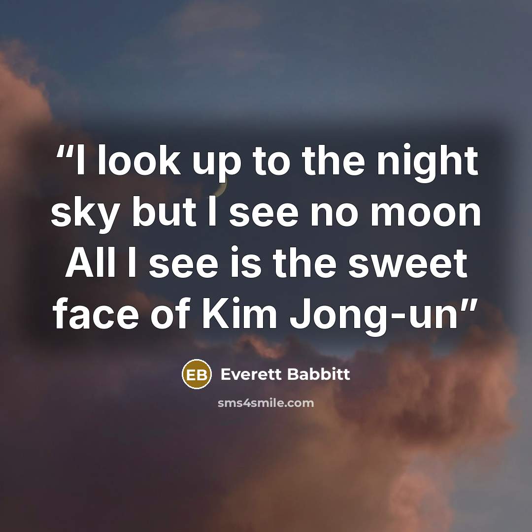 “I look up to the night sky but I see no moon All I see is the sweet face of Kim Jong-un” quote by Everett Babbitt