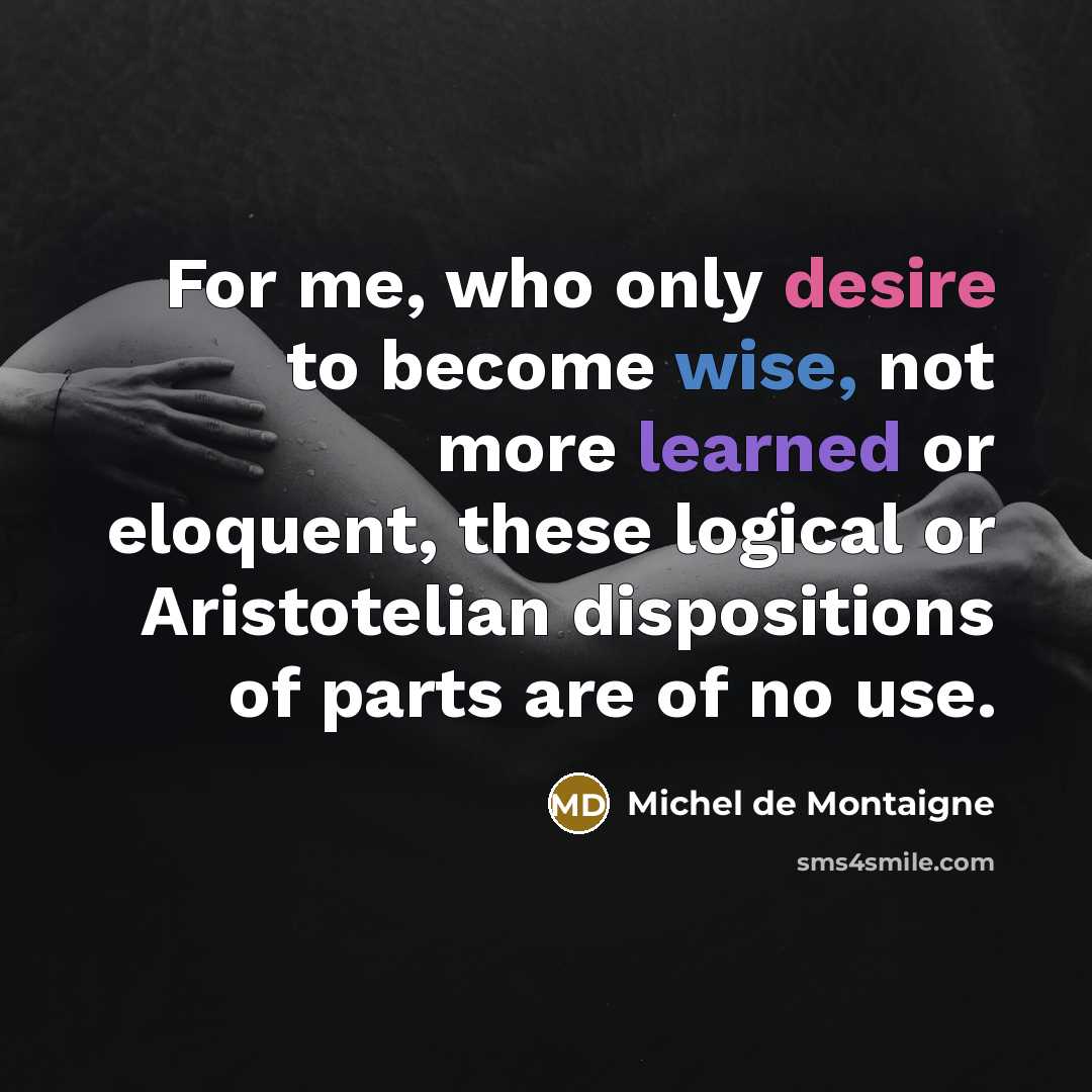 “For me, who only desire to become wise, not more…” quote by Michel de Montaigne