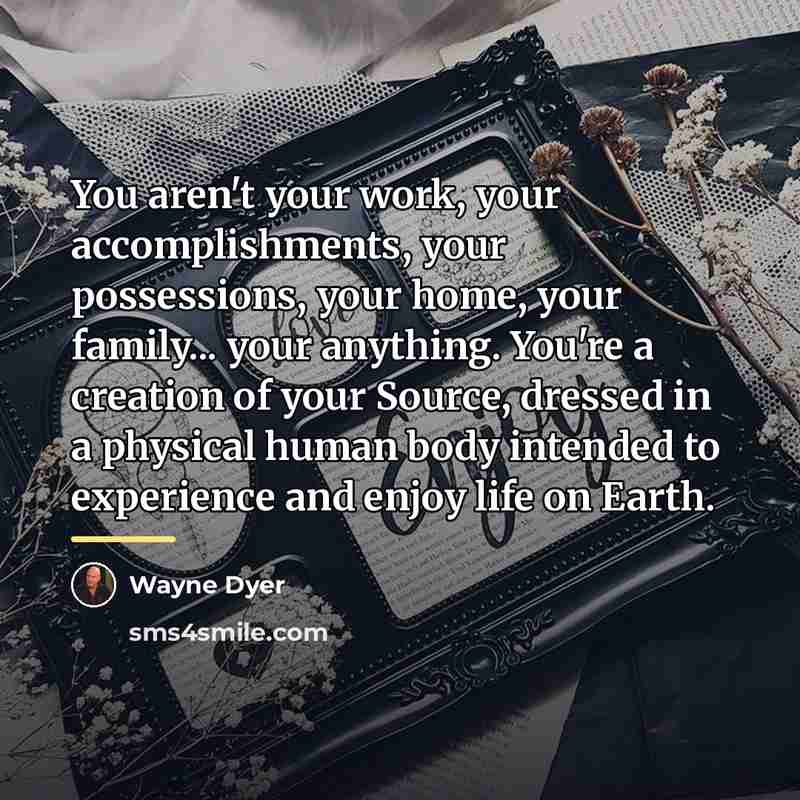 “You aren't your work, your accomplishments, your possessions, your home,…” quote by Wayne Dyer