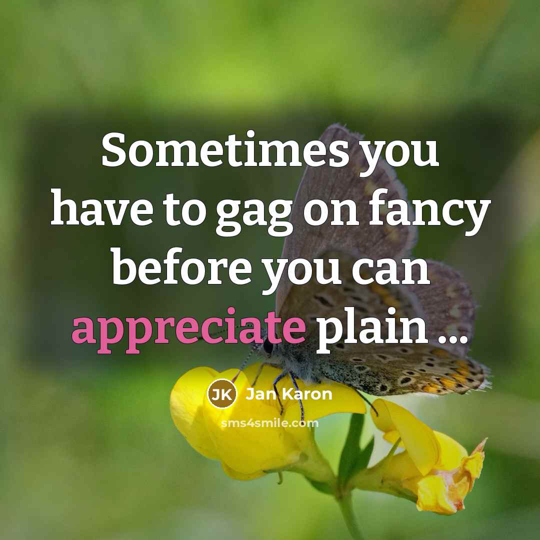 “Sometimes you have to gag on fancy before you can…” quote by Jan Karon