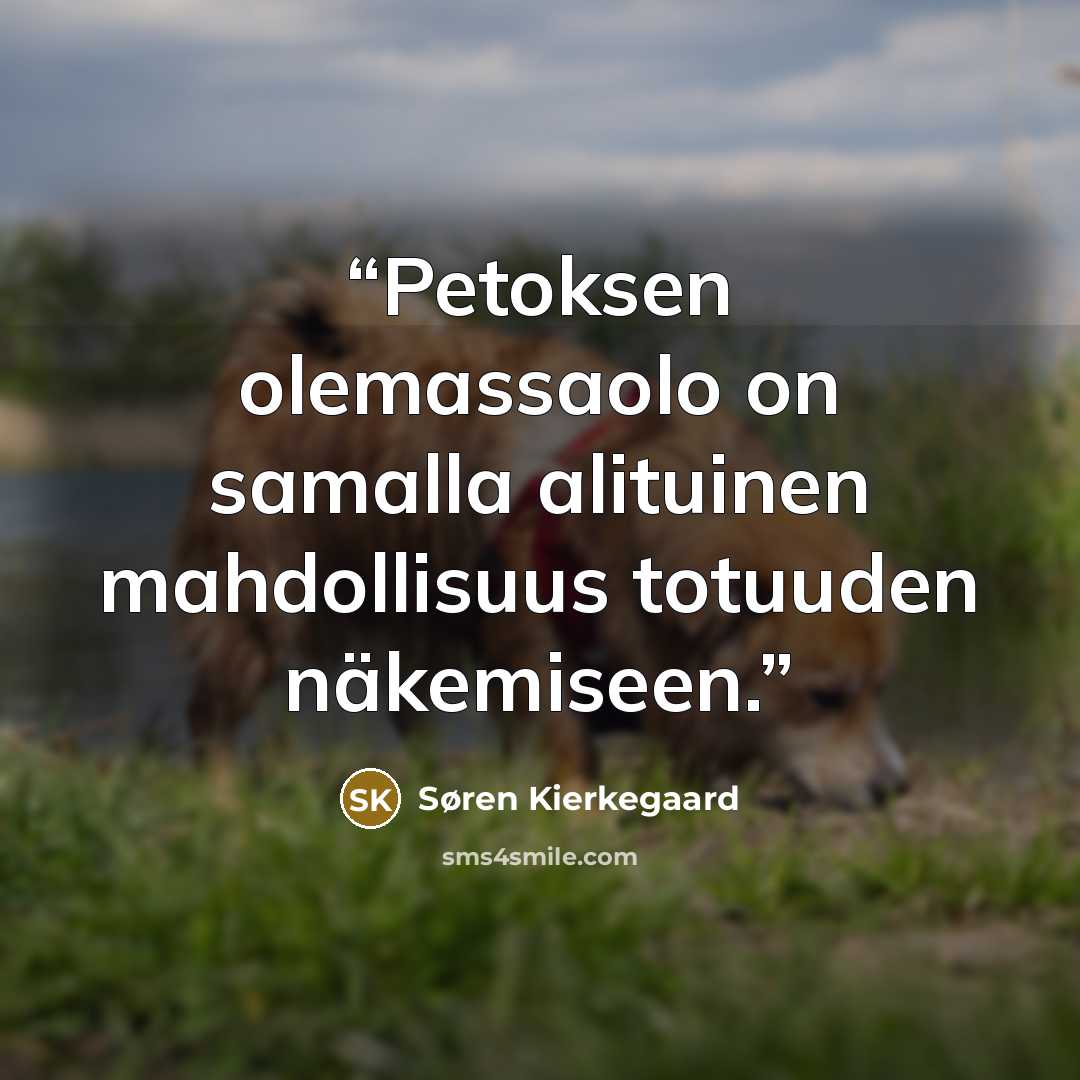 “Petoksen olemassaolo on samalla alituinen mahdollisuus totuuden näkemiseen.” quote by Søren Kierkegaard