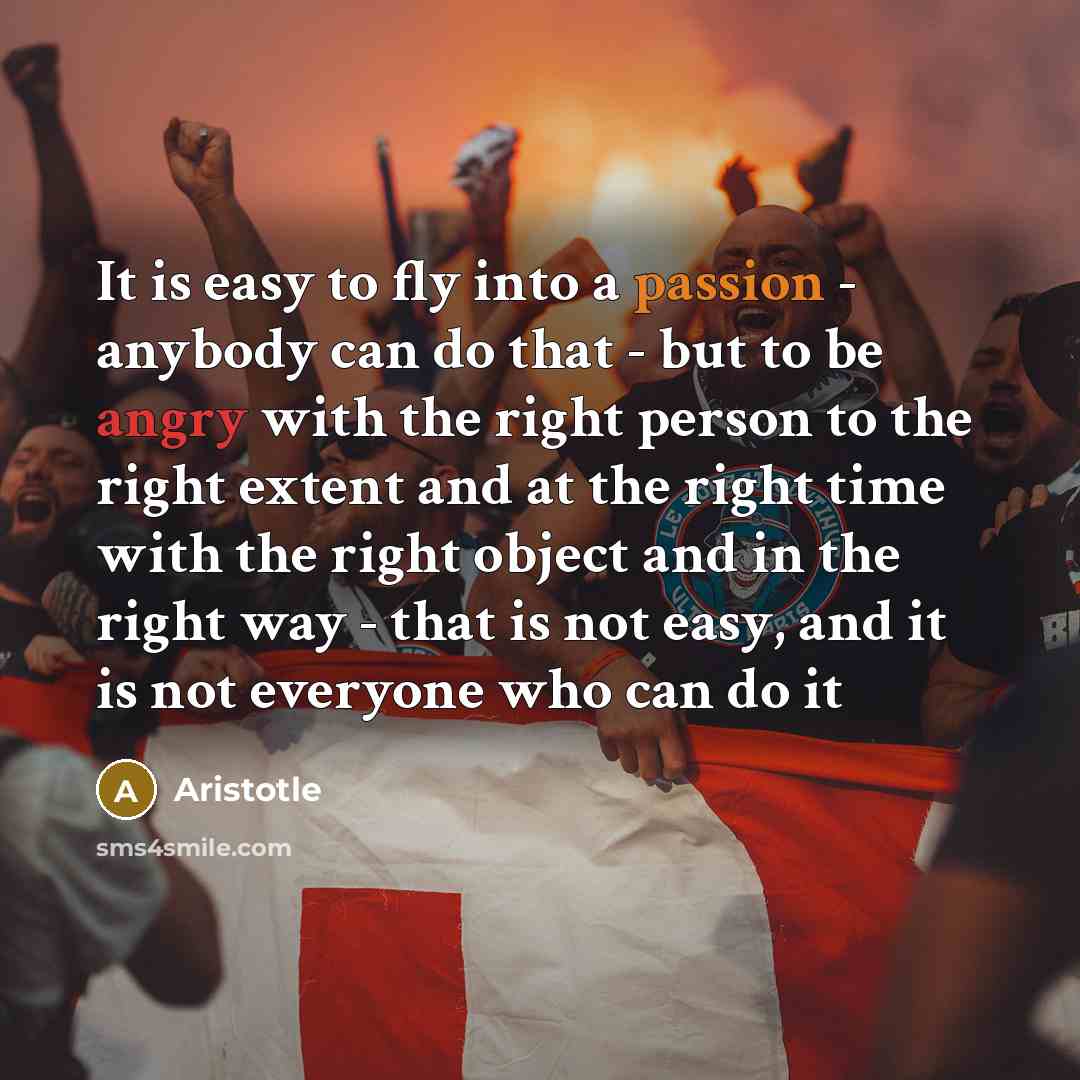 “It is easy to fly into a passion - anybody can do that - but to be angry with the right person to the right extent and at the right time with the right object and in the right way - that is not easy, and it is not everyone who can do it” quote by Aristotle