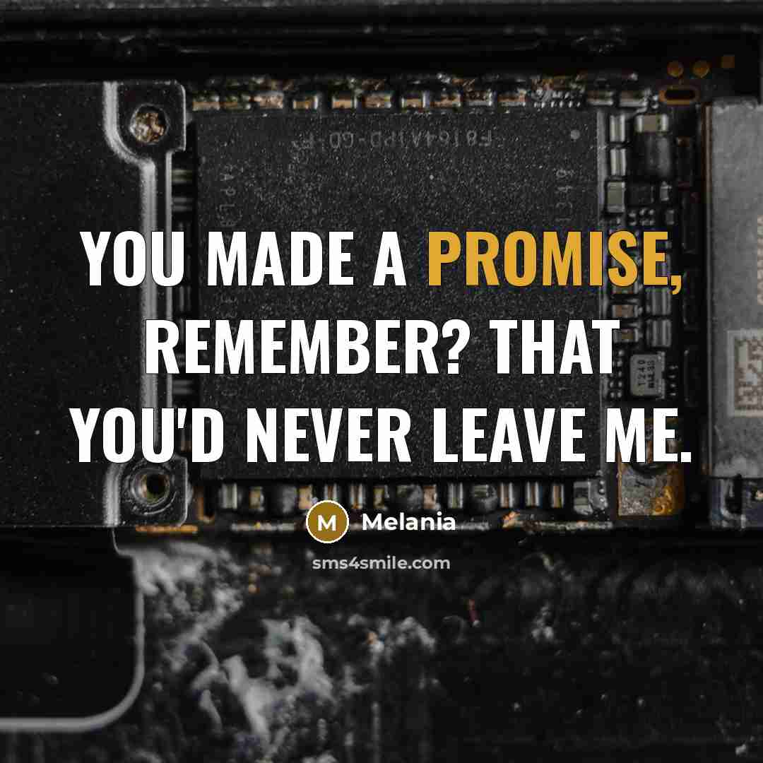 “You made a promise, remember? That you'd never leave me.…” quote by Melania