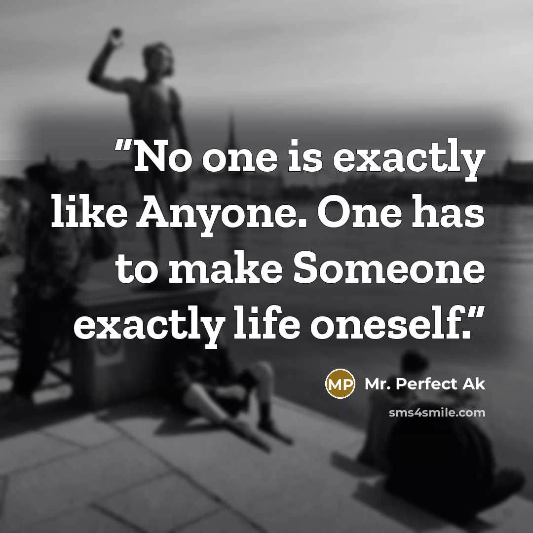 “No one is exactly like Anyone. One has to make Someone exactly life oneself.” quote by Mr. Perfect Ak