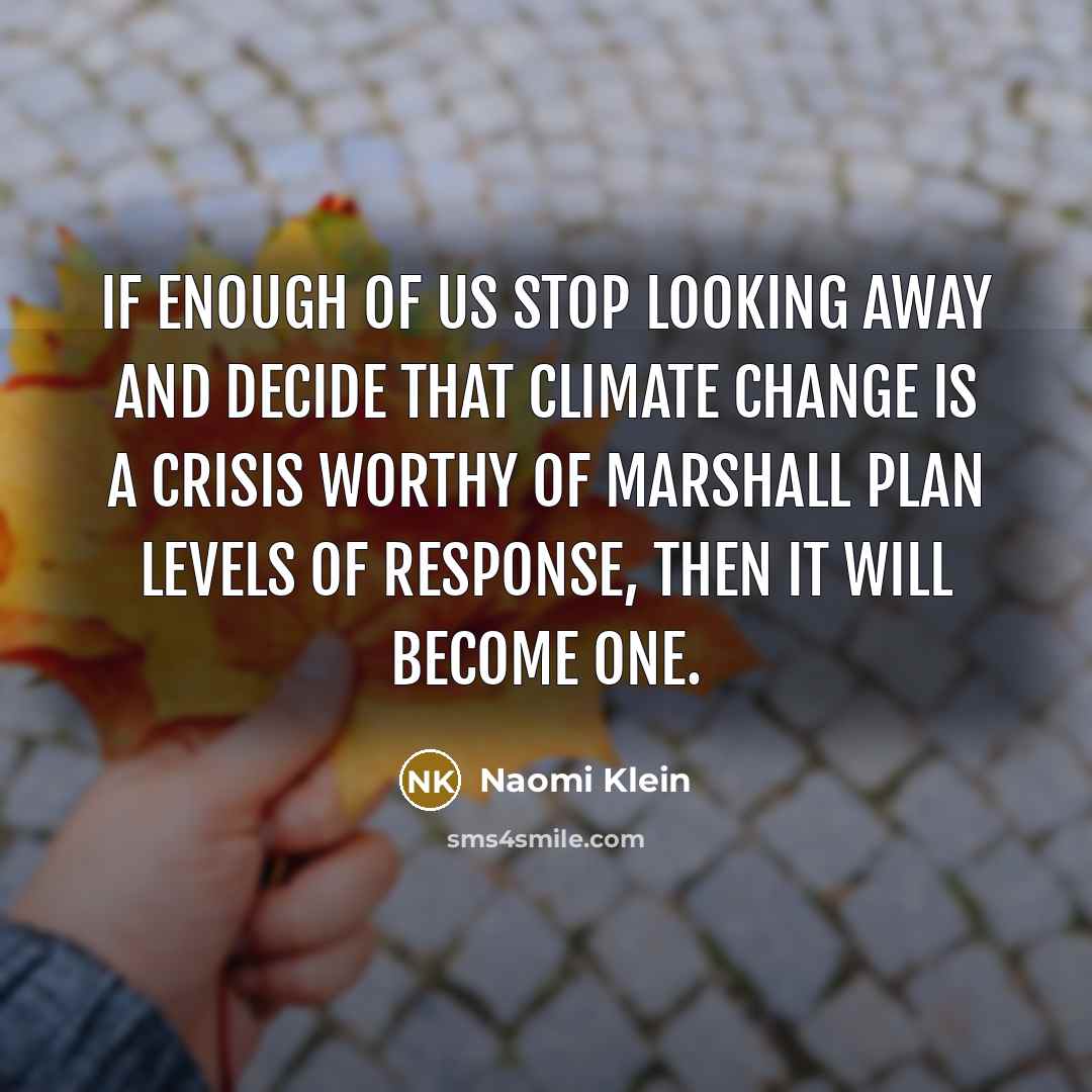 “If enough of us stop looking away and decide that…” quote by Naomi Klein