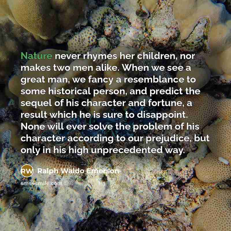 “Nature never rhymes her children, nor makes two men alike.…” quote by Ralph Waldo Emerson