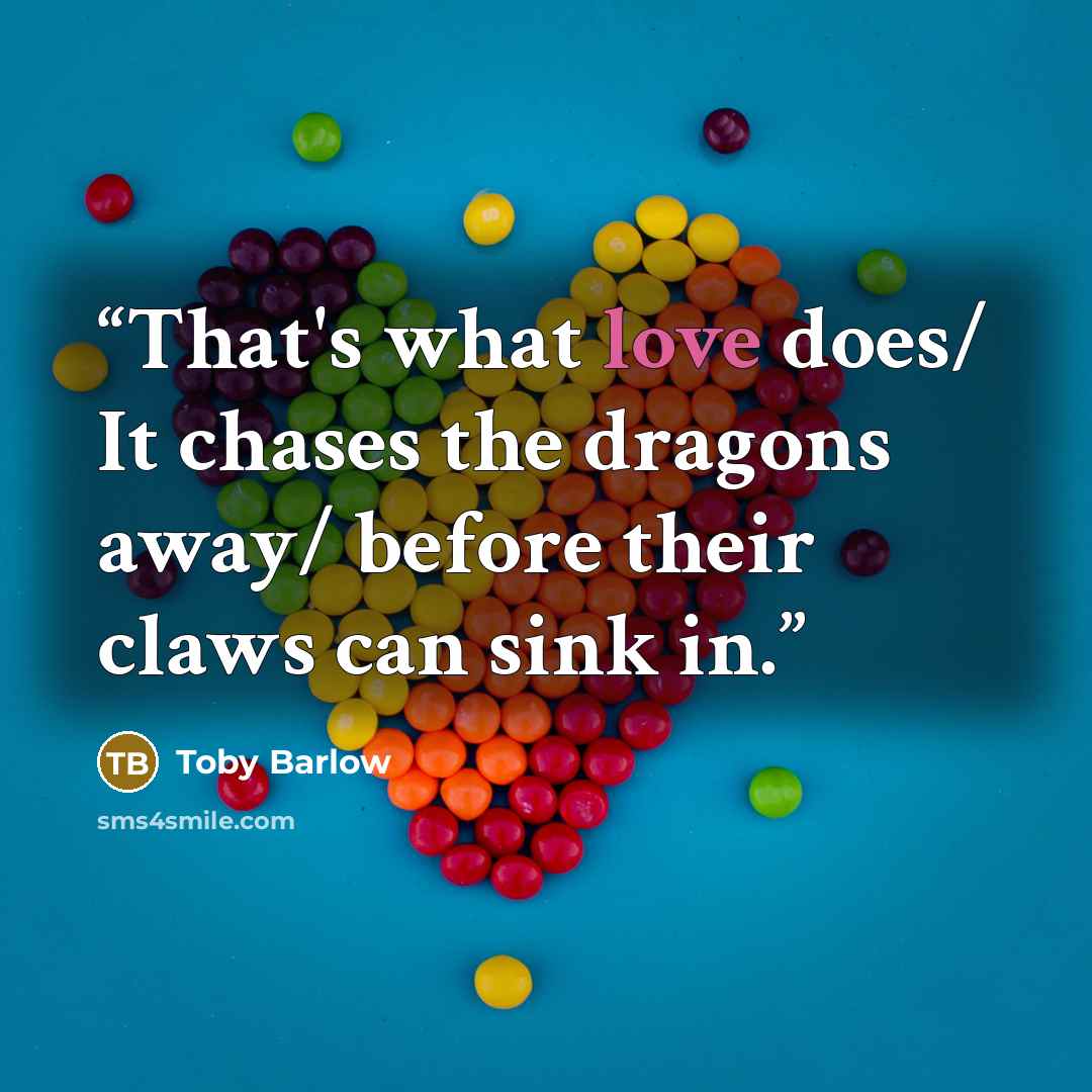 “That's what love does/ It chases the dragons away/ before their claws can sink in.” quote by Toby Barlow