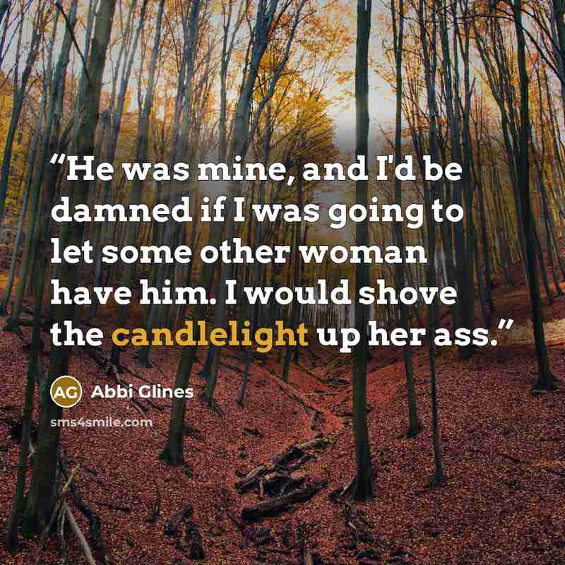 “He was mine, and I'd be damned if I was going to let some other woman have him. I would shove the candlelight up her ass.” quote by Abbi Glines
