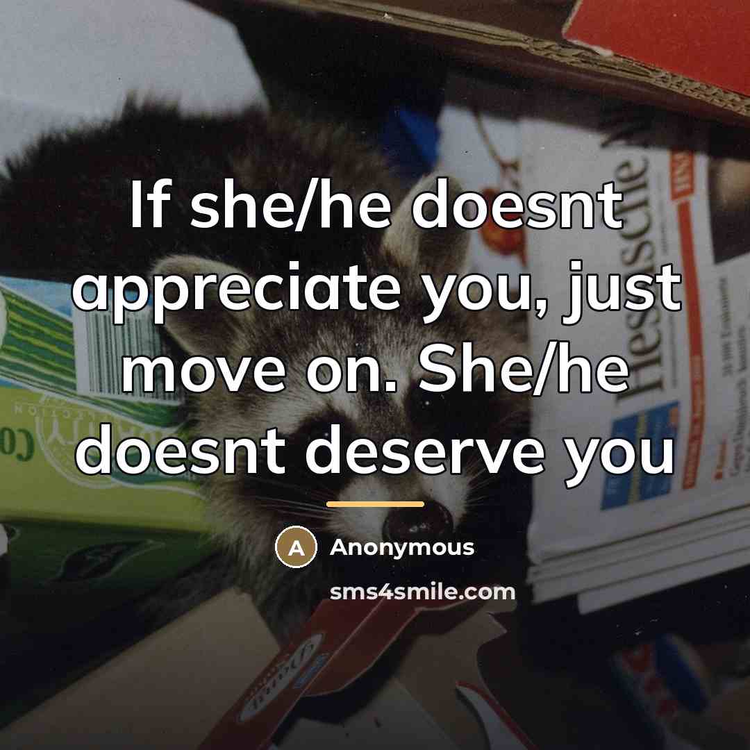 “If she/he doesnt appreciate you, just move on. She/he doesnt…” quote by Anonymous