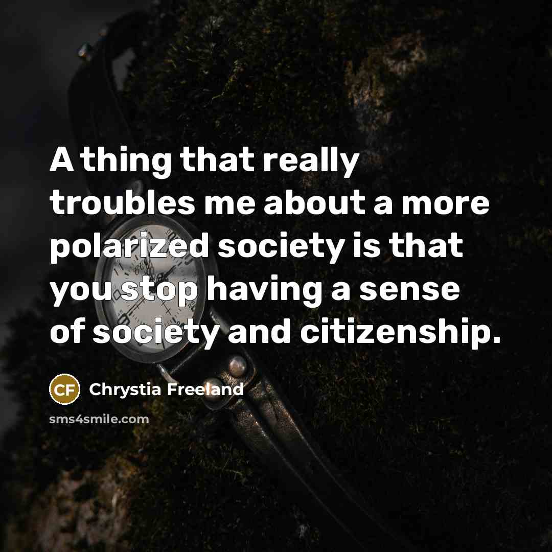 “A thing that really troubles me about a more polarized…” quote by Chrystia Freeland