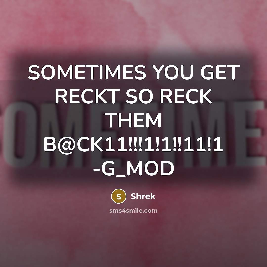 “SOMETIMES YOU GET RECKT SO RECK THEM B@CK11!!!1!1!!11!1 -G_MOD…” quote by ShReK