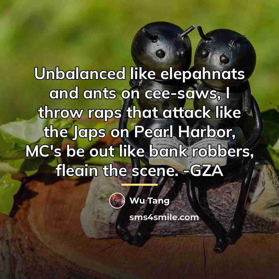 “Unbalanced like elepahnats and ants on cee-saws, I throw raps…” quote by Wu Tang