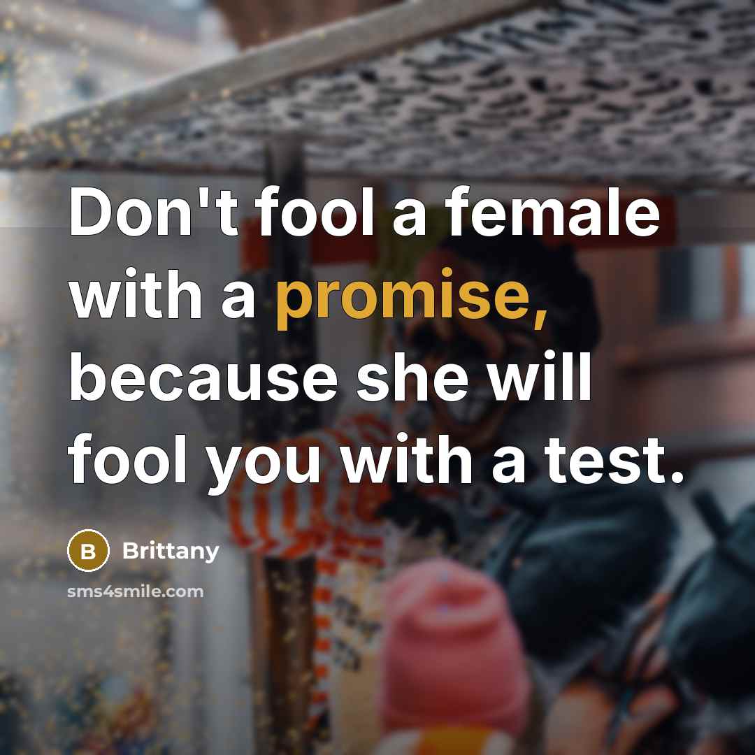 “Don't fool a female with a promise, because she will…” quote by Brittany
