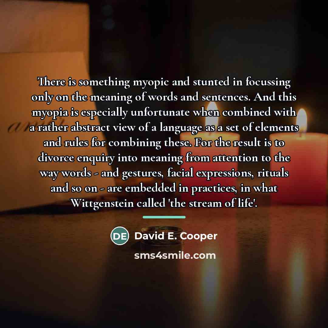 “There is something myopic and stunted in focussing only on…” quote by David E. Cooper