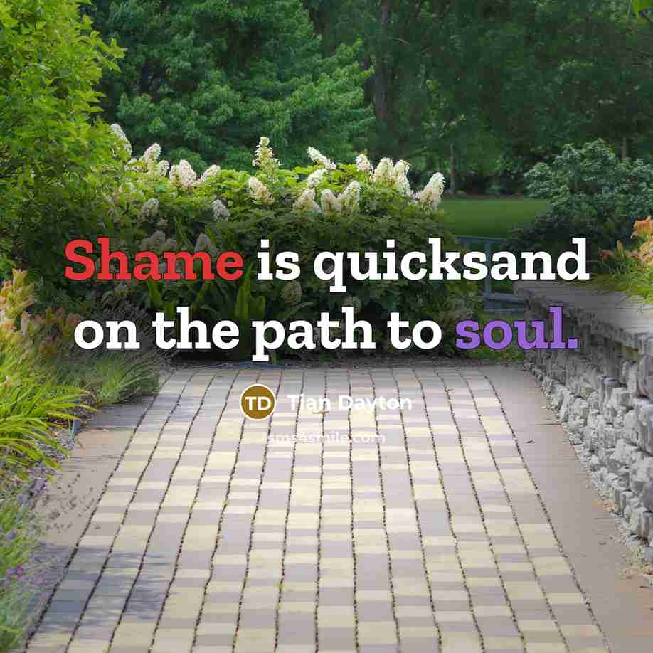 “Shame is quicksand on the path to soul.…” quote by Tian Dayton