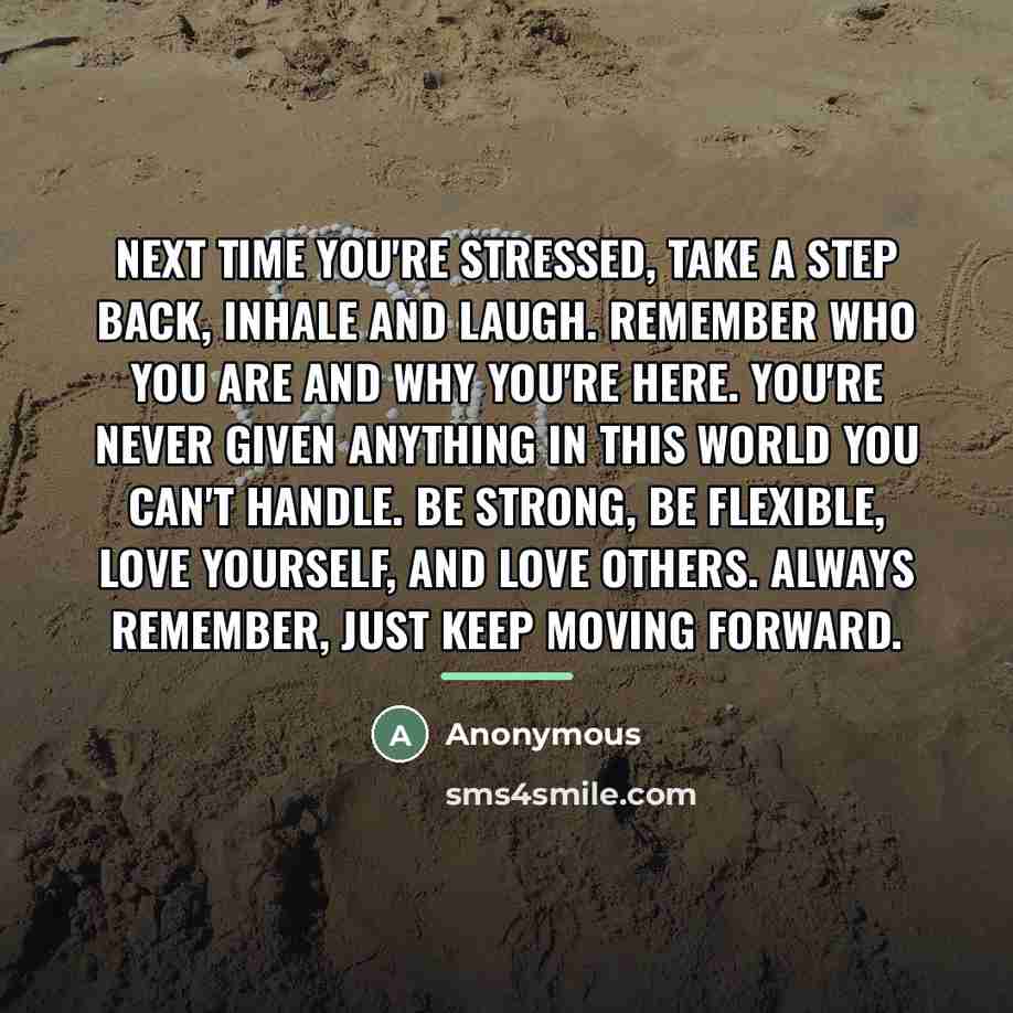 “Next time you're stressed, take a step back, inhale and…” quote by Anonymous