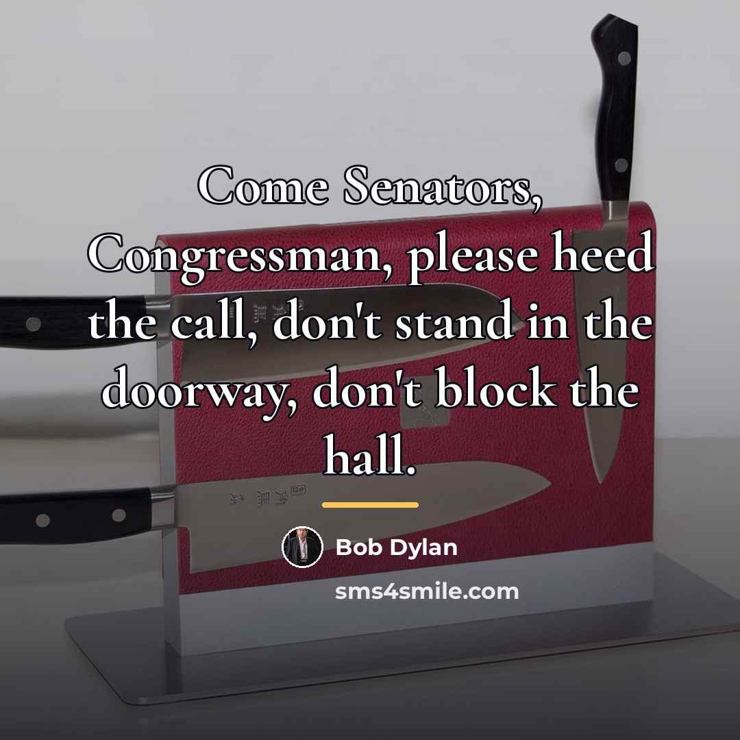 “Come Senators, Congressman, please heed the call, don't stand in…” quote by Bob Dylan