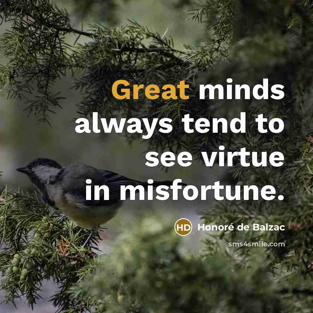 “Great minds always tend to see virtue in misfortune.…” quote by Honore de Balzac