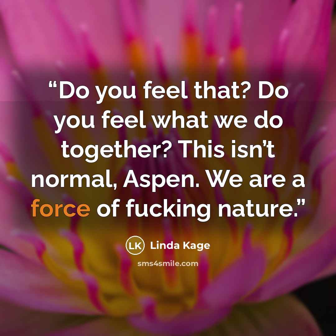 “Do you feel that? Do you feel what we do together? This isn’t normal, Aspen. We are a force of fucking nature.” quote by Linda Kage
