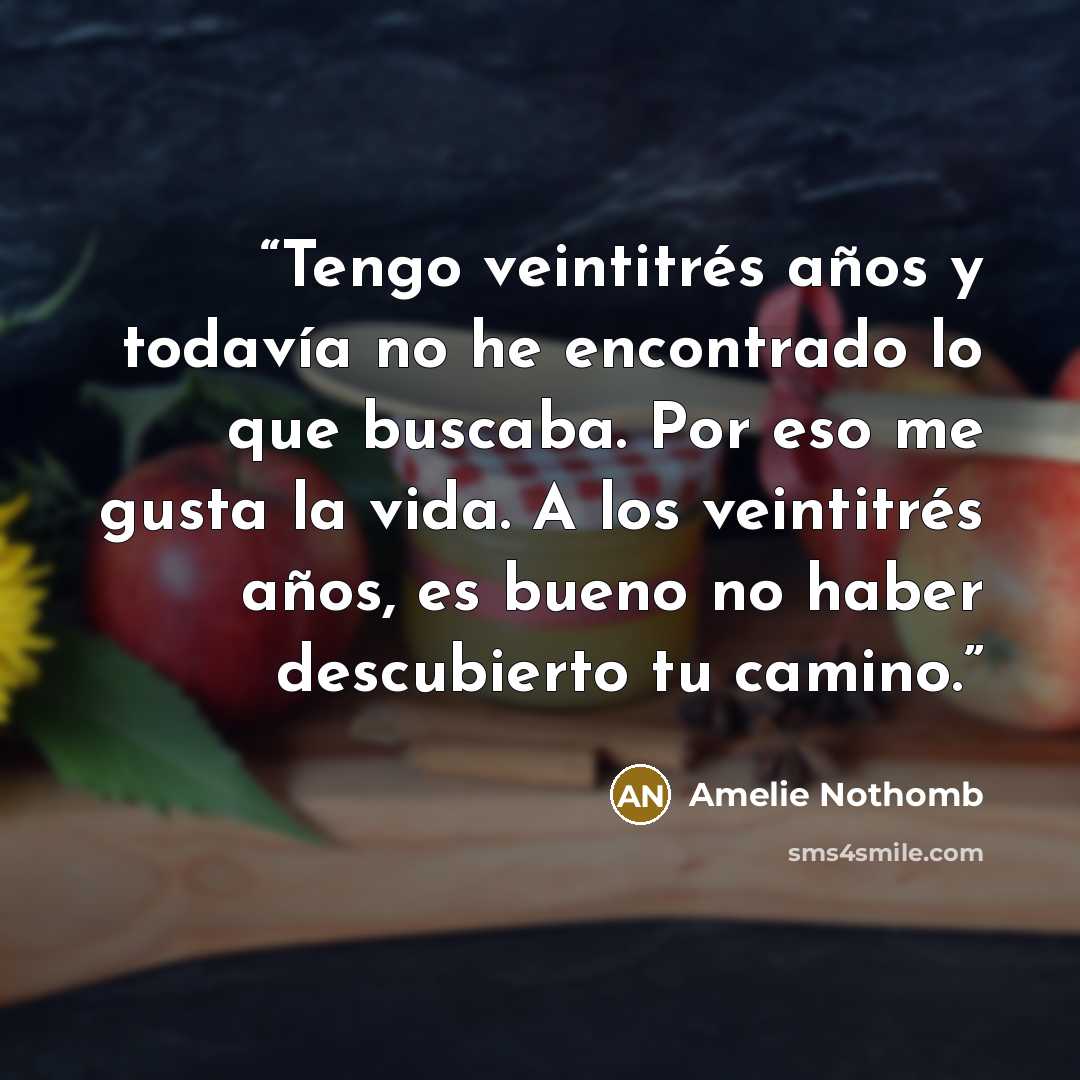 “Tengo veintitrés años y todavía no he encontrado lo que buscaba. Por eso me gusta la vida. A los veintitrés años, es bueno no haber descubierto tu camino.” quote by Amélie Nothomb