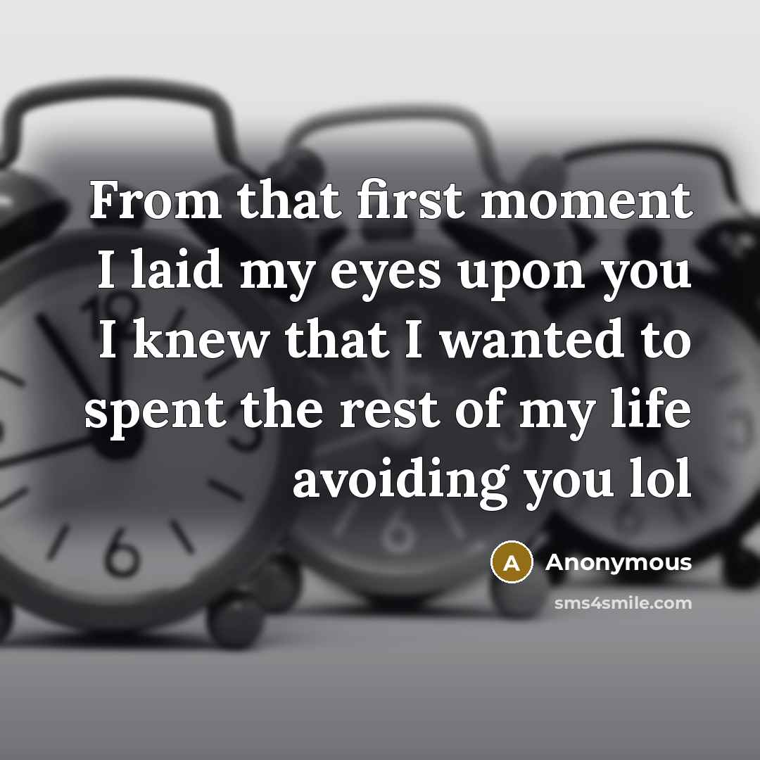 “From that first moment I laid my eyes upon you I knew that I wanted to spent the rest of my life avoiding you lol” quote by Anonymous